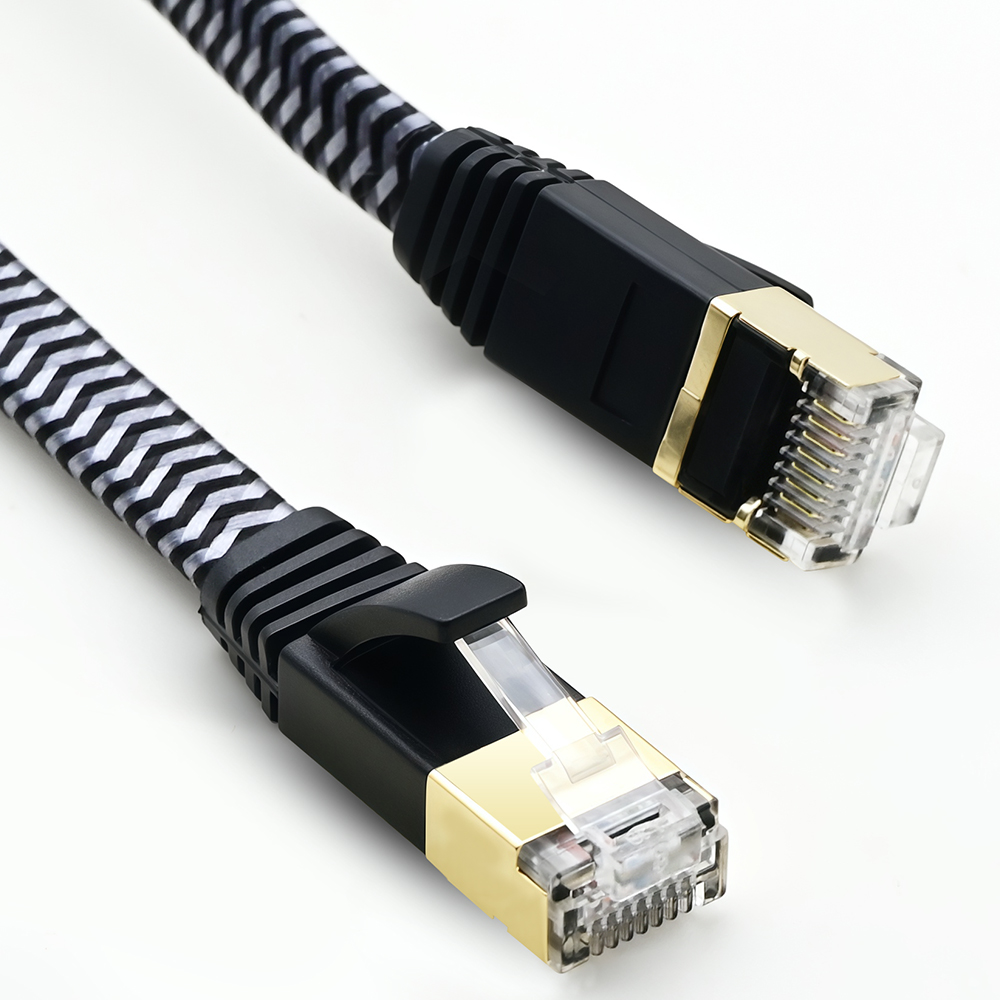 Flat Cat8 Nylon Braided Patch Cable (4) Flat Cat8 Nylon Braided Patch Cable (4)