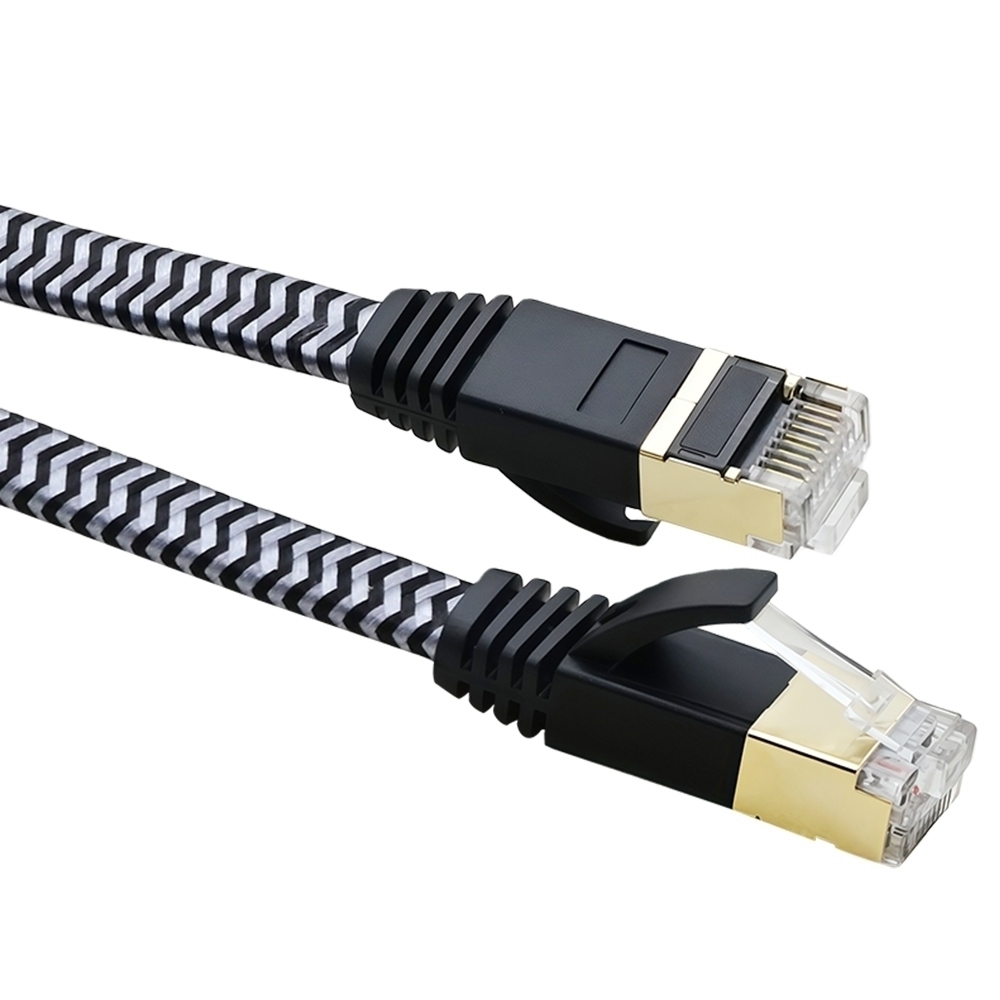 Flat Cat8 Nylon Braided Patch Cable (5) Flat Cat8 Nylon Braided Patch Cable (5)